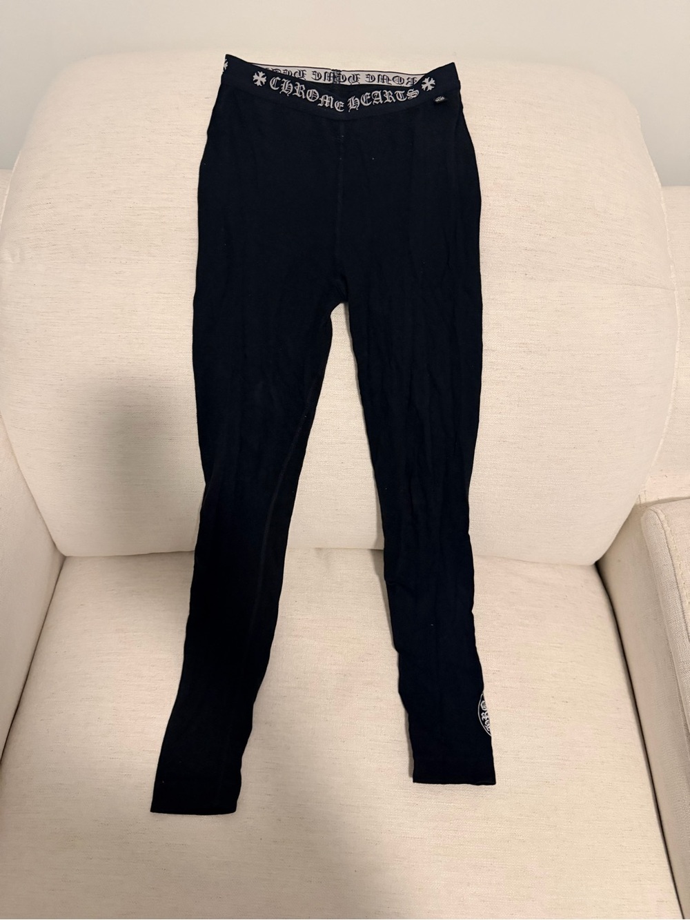 Chrome Hearts Kids Black Logo Waistband Leggings with Small Emblem